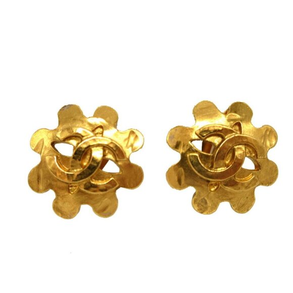 CHANEL Authentic Gold Logo Earrings